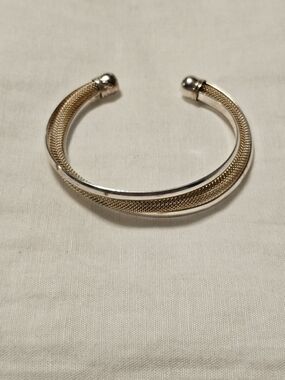 Two-Tone Gold Plated and Sterling Silver Mesh Cuff Bracelet